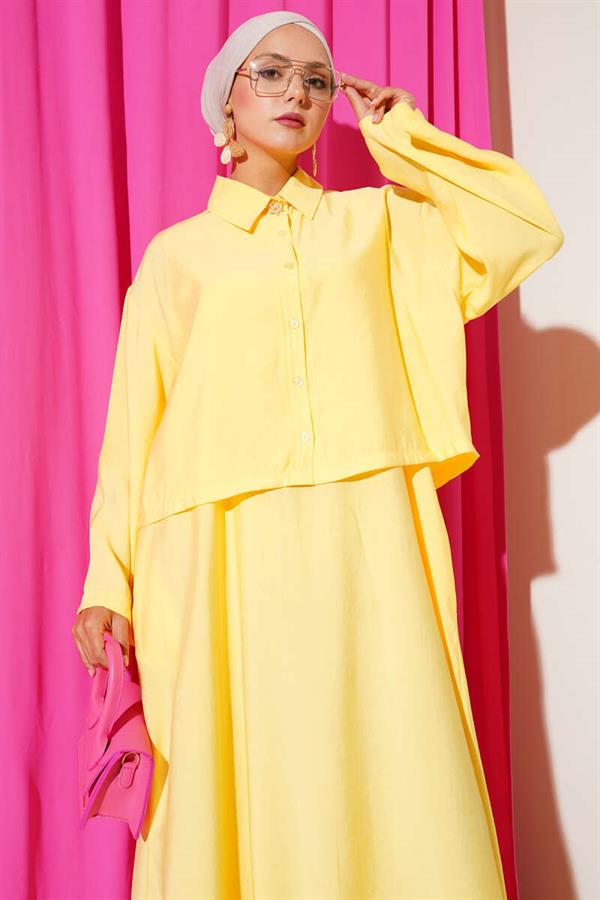 Shirt Collar Button-Down Vest 2 Piece Set Yellow