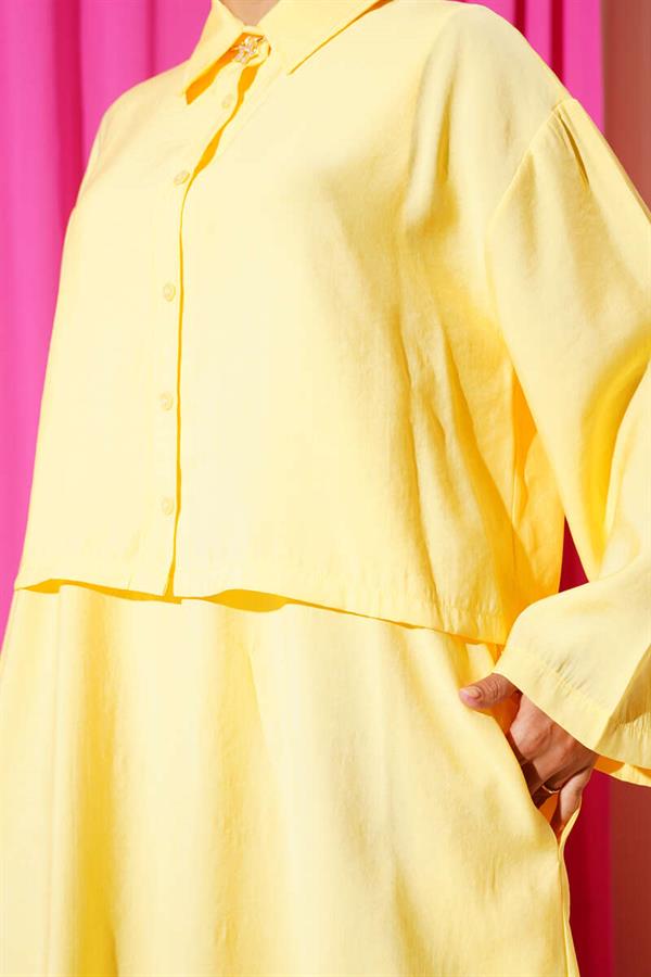 Shirt Collar Button-Down Vest 2 Piece Set Yellow