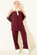 Loisha 2 Piece Set with Buttoned Shirt Collar, Burgundy