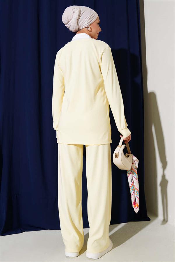 Shirt Collar Ribbed Casual 2 Piece Set Yellow