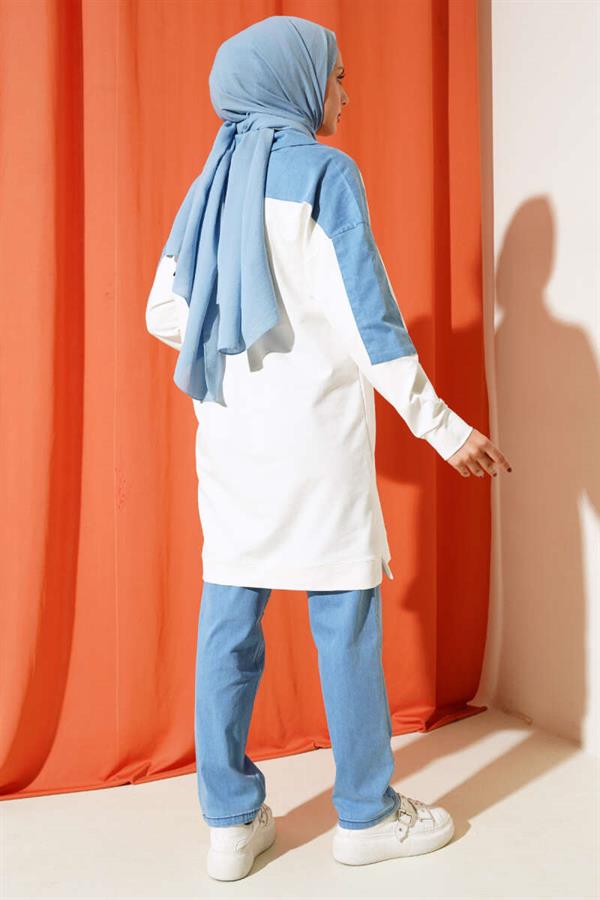 Shirt Collar Denim Detailed 2 Piece Set Ecru