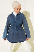 Shirt Collar Denim Tunic Denim Blue