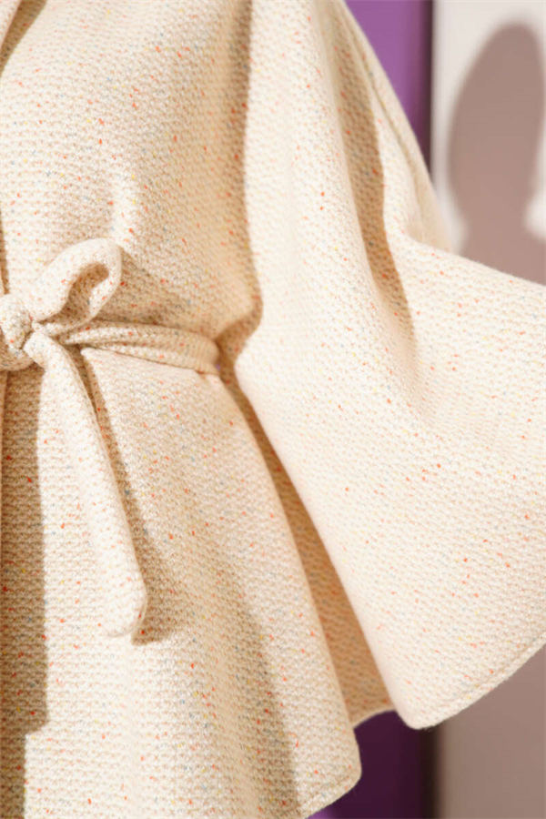 Shirt Collar Belted Cashmere Poncho Beige