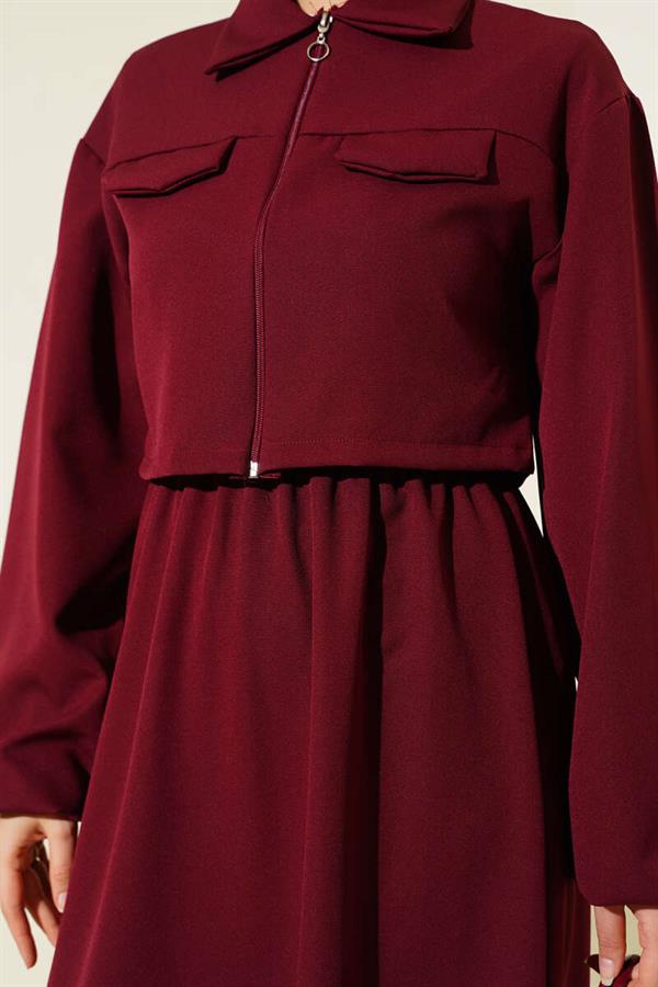 Shirt Collar Zippered Vest Set Burgundy