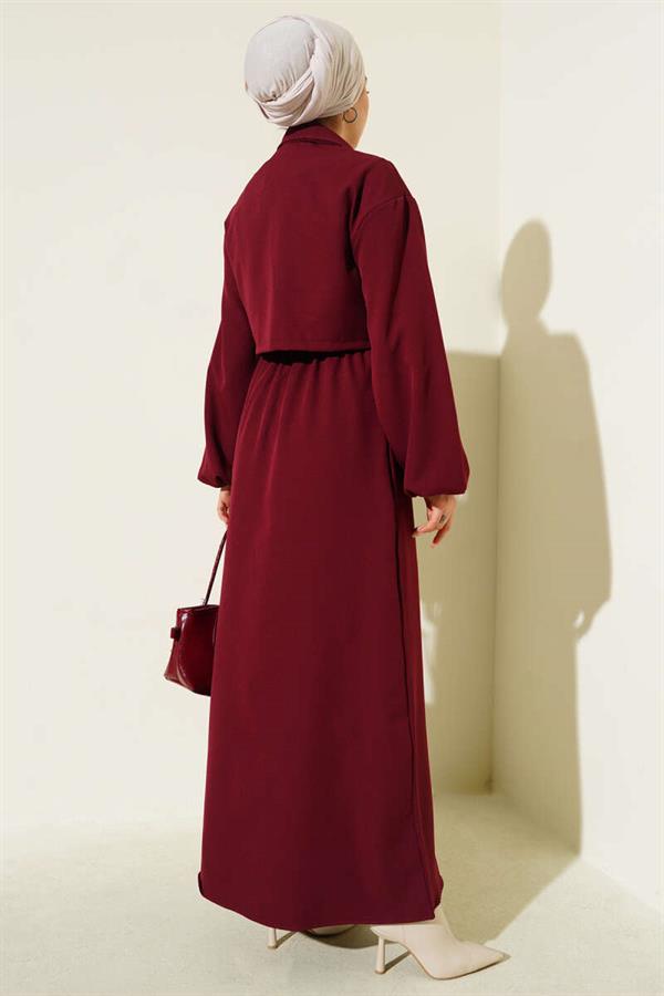 Shirt Collar Zippered Vest Set Burgundy