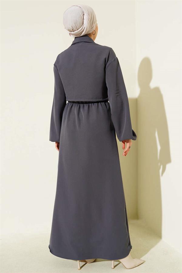 Shirt Collar Zippered Vest Suit in Smoke Color