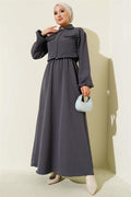 Shirt Collar Zippered Vest Suit in Smoke Color