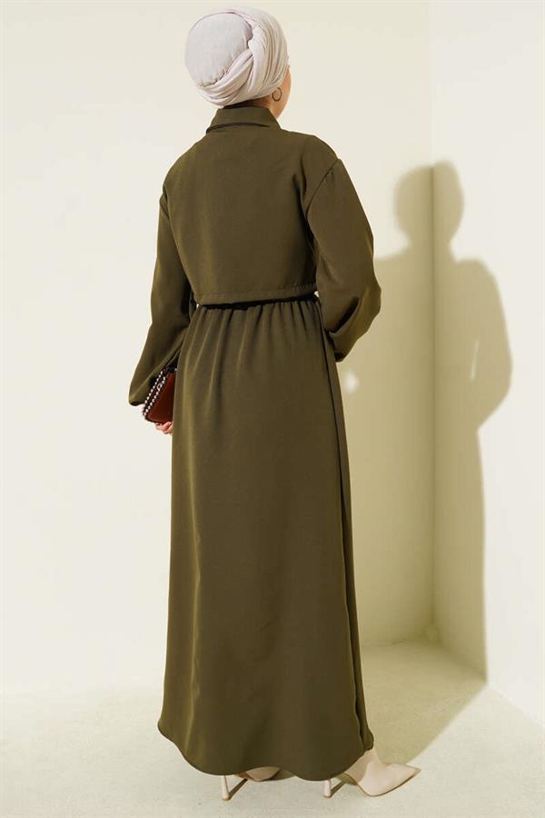 Shirt Collar Front Zippered Vest Set Khaki