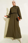 Shirt Collar Front Zippered Vest Set Khaki