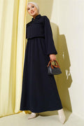 Shirt Collar Zippered Vest Suit Navy Blue