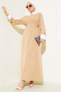Shirt Collar Front Stoned Dress Latte