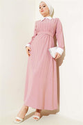 Shirt Collar Front Stoned Dress Powder