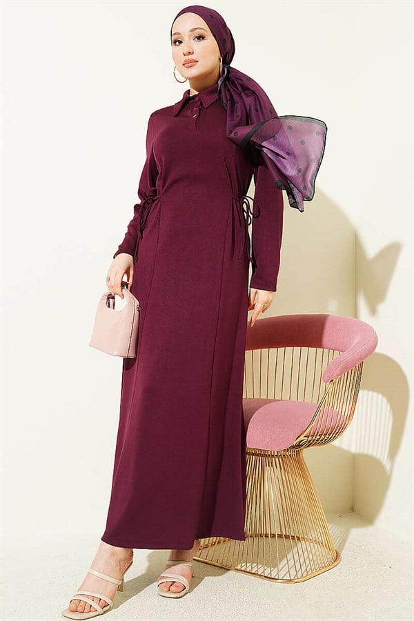 Shirt Collar Buttonless Dress, Plum
