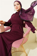 Shirt Collar Buttonless Dress, Plum