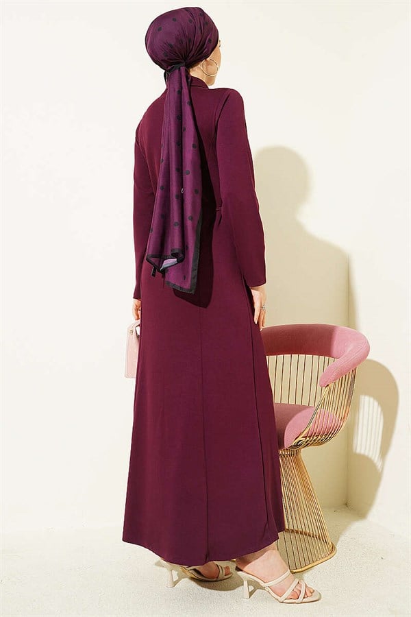 Shirt Collar Buttonless Dress, Plum