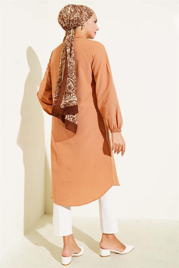 Shirt Collar Single Pocket Long Shirt Camel