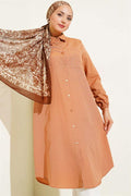Shirt Collar Single Pocket Long Shirt Camel
