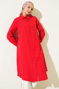 Shirt Collar Single Pocket Long Shirt Red