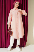 Shirt Collar Single Pocket Long Shirt Powder Pink