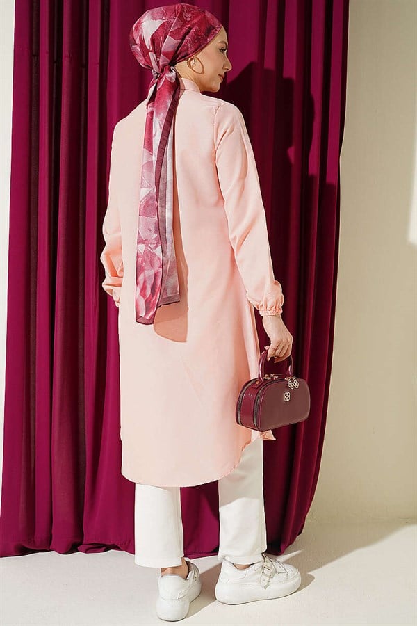 Shirt Collar Single Pocket Long Shirt Powder Pink