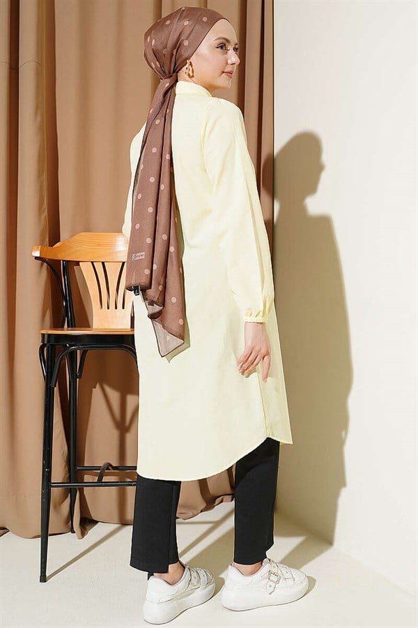 Shirt Collar Single Pocket Long Shirt Yellow