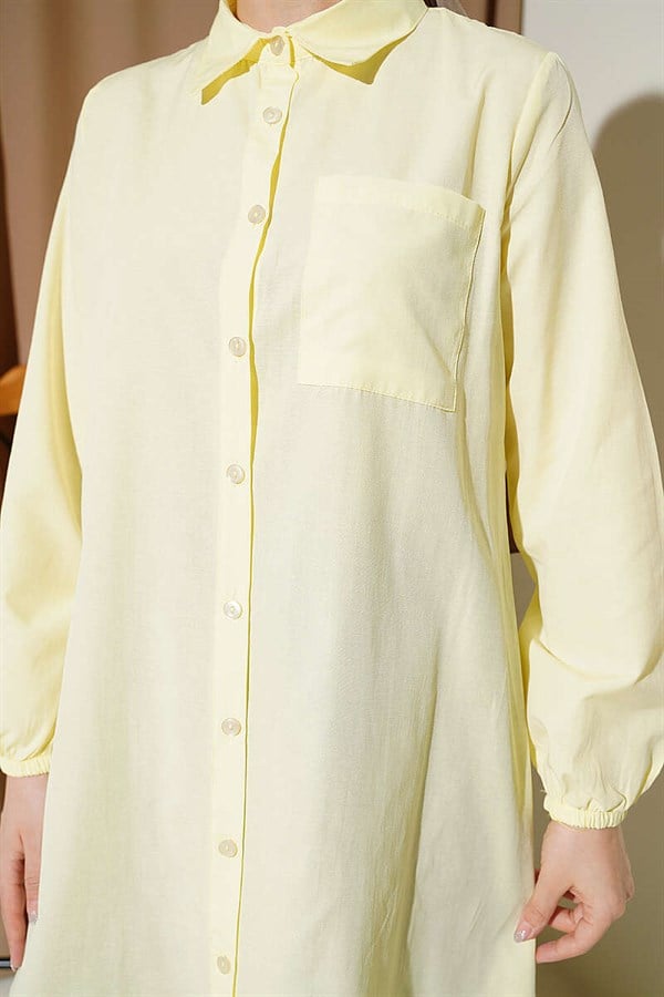 Shirt Collar Single Pocket Long Shirt Yellow