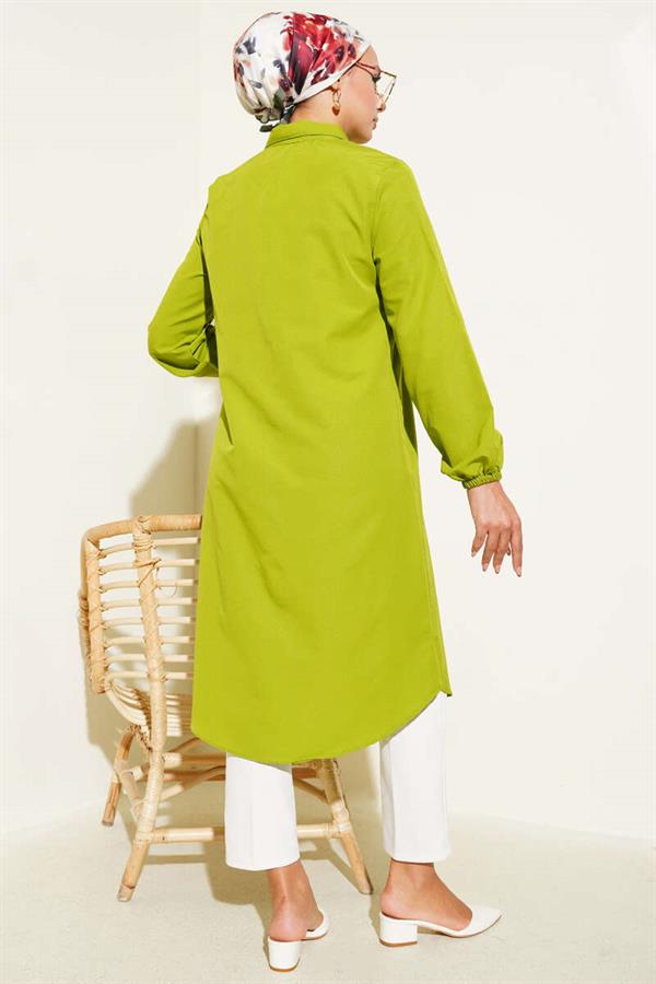 Shirt Collar Single Pocket Long Shirt Green