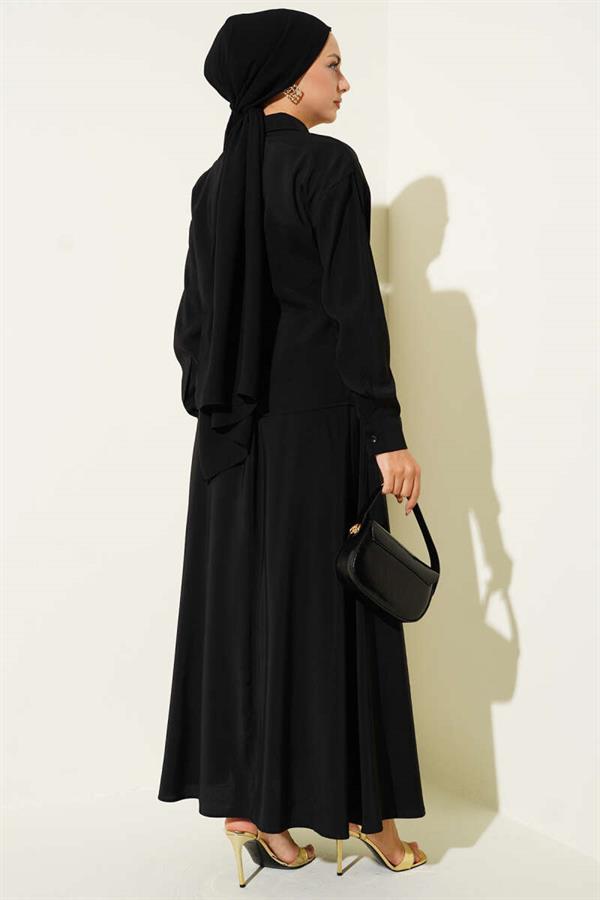 Shirt Collar Side Tie Skirted 2 Piece Set Black