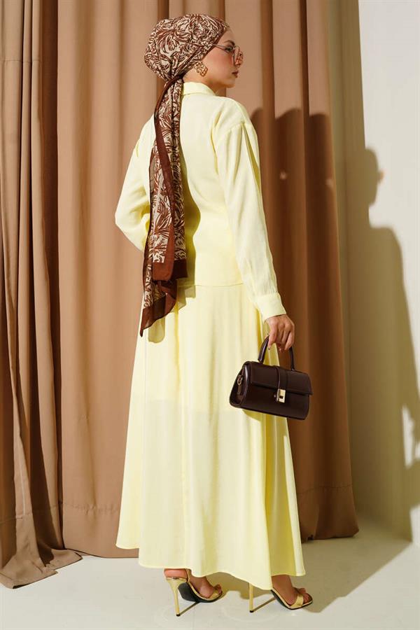 Shirt Collar Side Tie Skirted 2 Piece Set Yellow