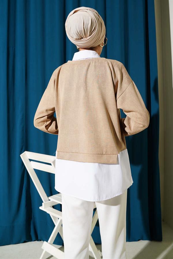 Shirt Collar Granite Tunic Beige