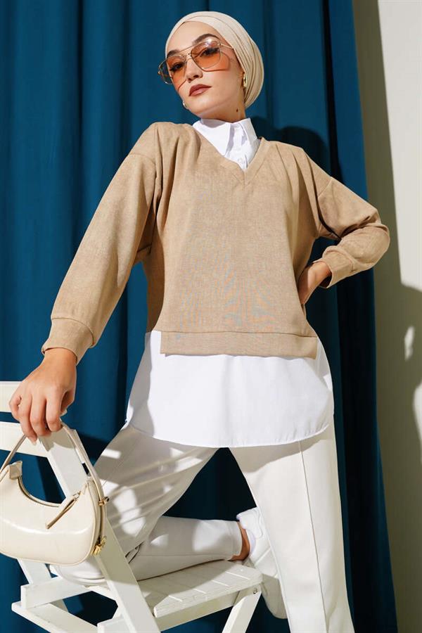 Shirt Collar Granite Tunic Beige