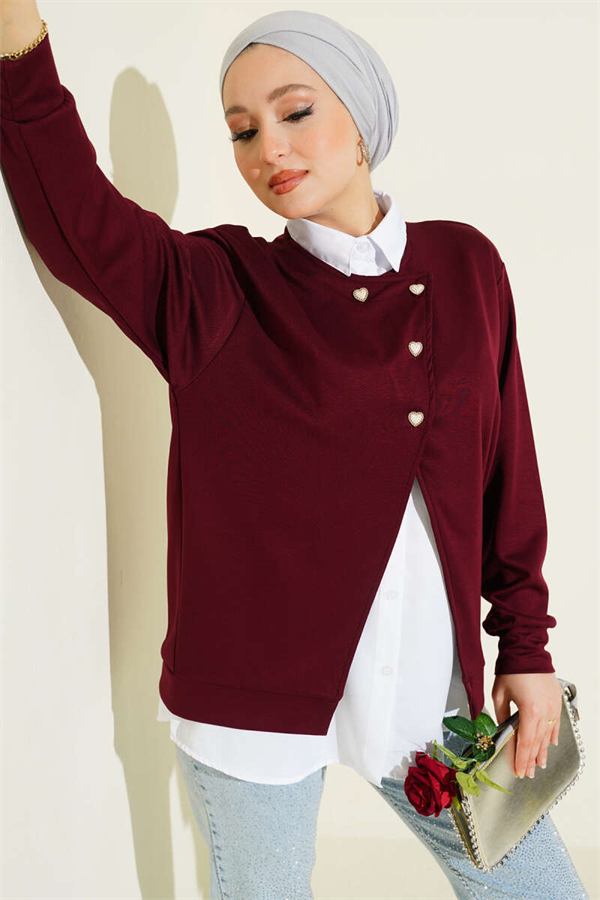 2 Piece Set: Shirt and Buttoned Cardigan, Burgundy