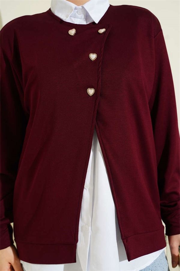 2 Piece Set: Shirt and Buttoned Cardigan, Burgundy