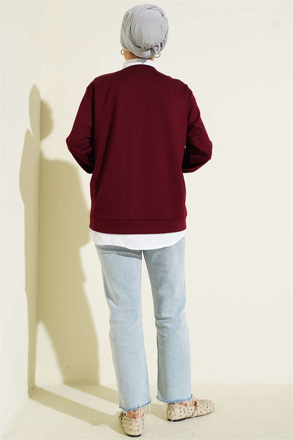 2 Piece Set: Shirt and Buttoned Cardigan, Burgundy