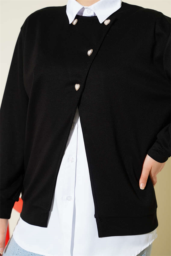 Shirt and Buttoned Cardigan 2 Piece Set, Black