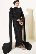 Black Sequin Evening Dress with Rose Accessory