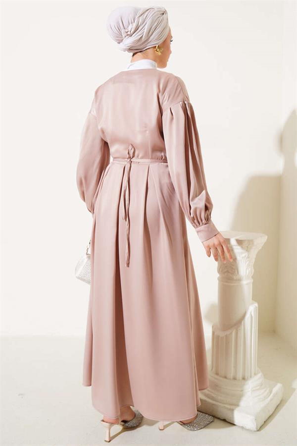 Satin Dress Beige with Rose Accessory