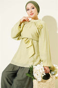 Tunic with Rose Brooch and Belt, Light Green