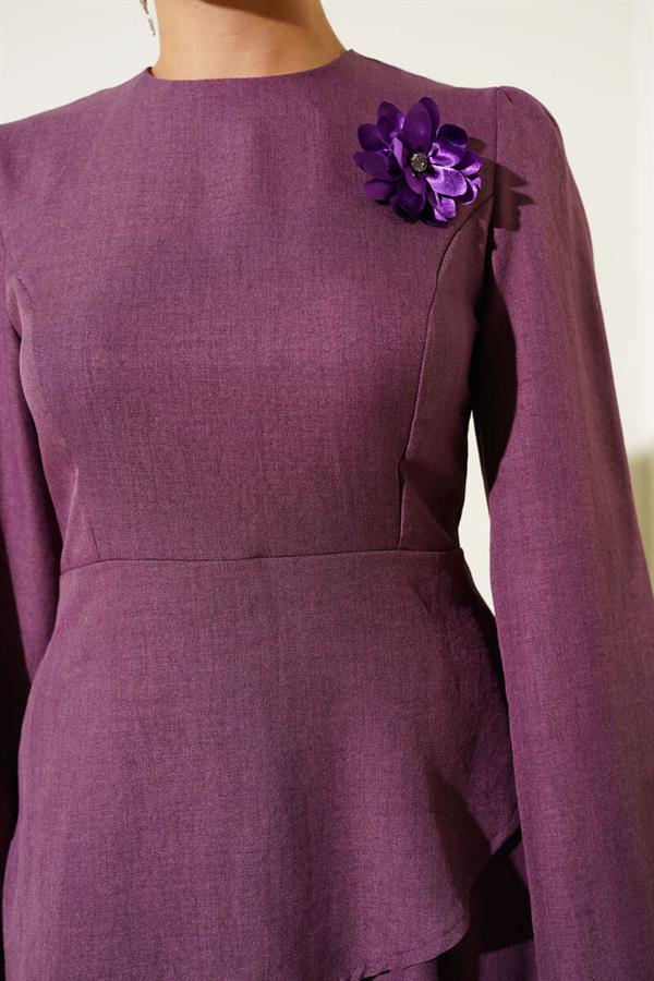 Rose Brooch Skirted 2 Piece Set Dusty Rose