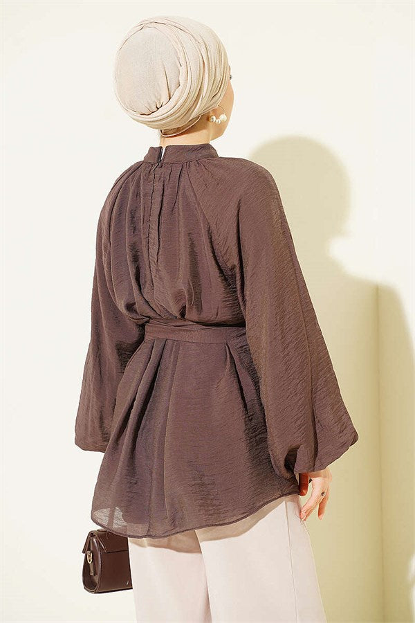 Dark Brown Tunic with Rose Brooch and Self-Belt