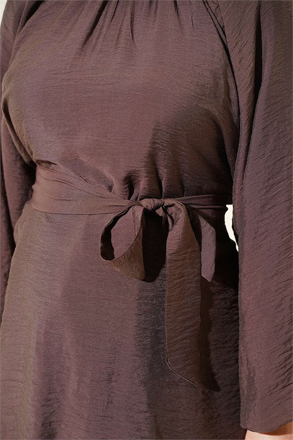 Dark Brown Tunic with Rose Brooch and Self-Belt
