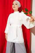 White Tunic with Rose Brooch and Self-Belt