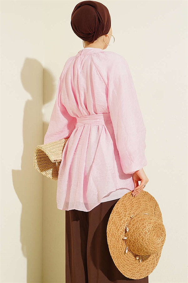 Pink Tunic with Rose Brooch and Self-Belt