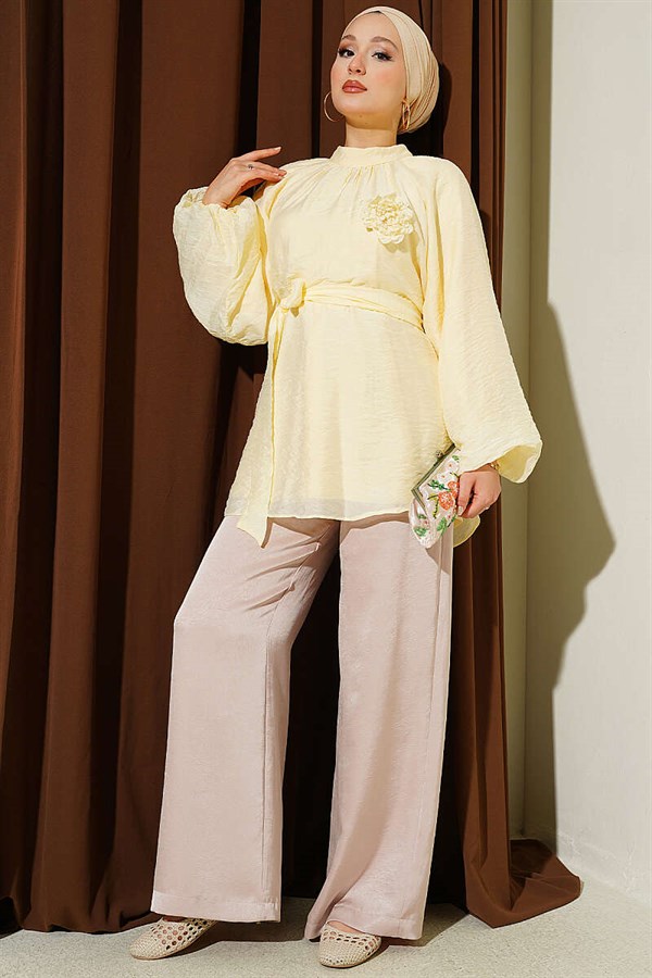 Yellow Tunic with Rose Brooch and Self-Belt