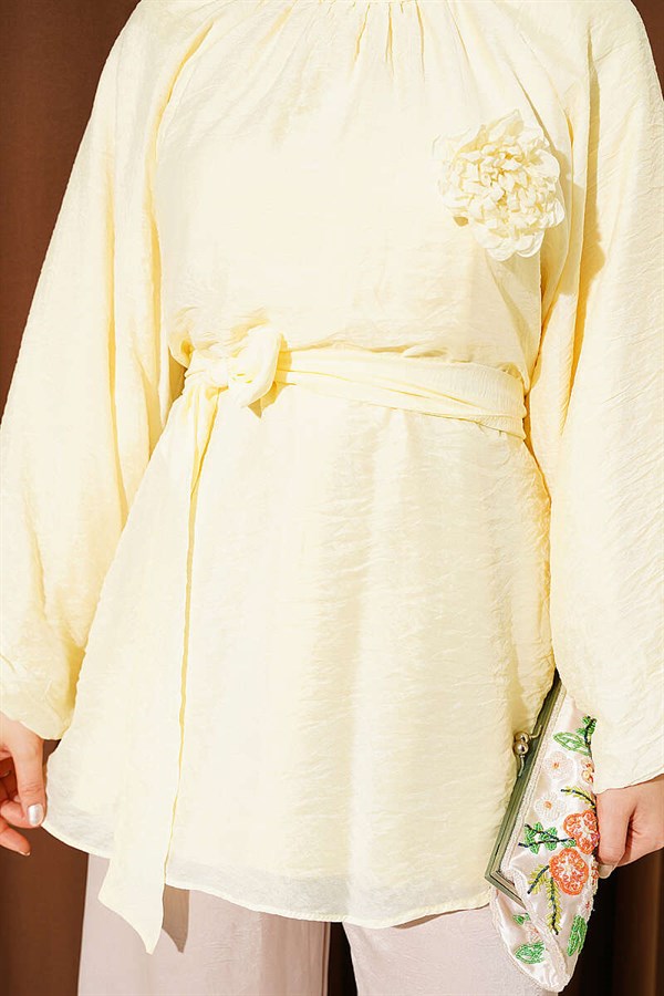 Yellow Tunic with Rose Brooch and Self-Belt