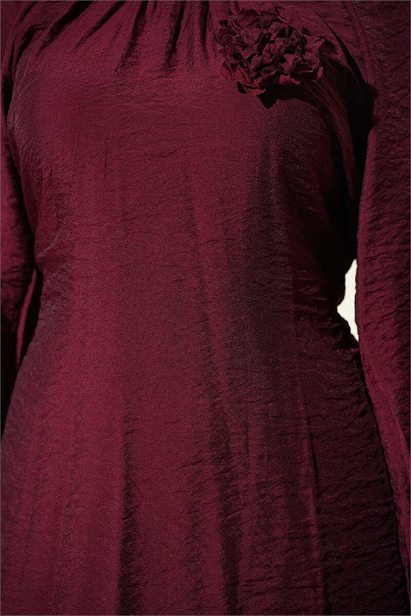 Casual 2 Piece Set with Rose Brooch, Burgundy