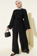 Loose 2 Piece Set with Rose Brooch, Black