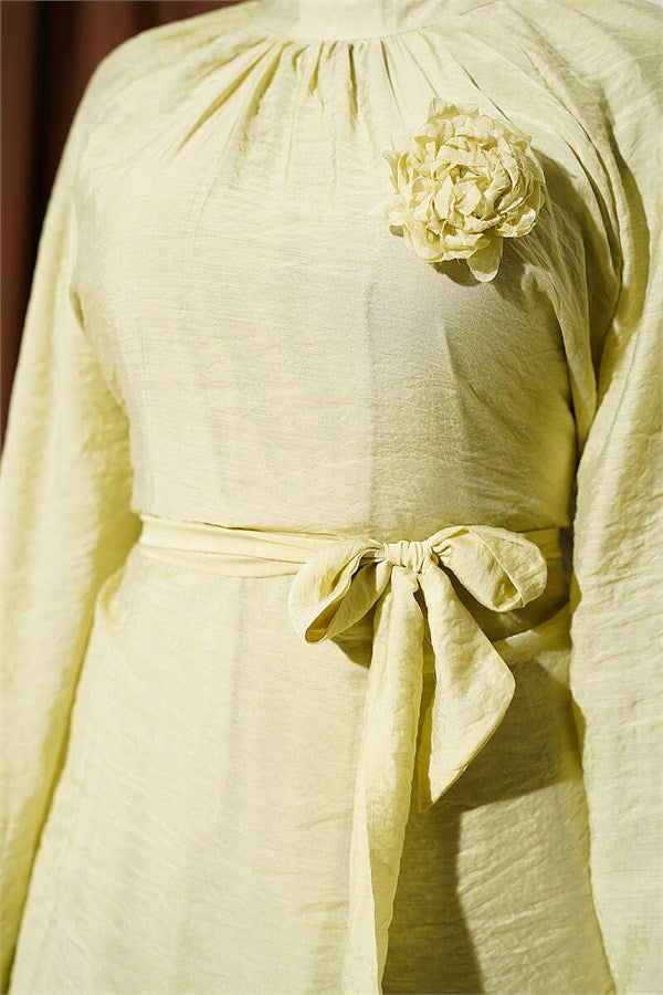 Casual 2 Piece Set with Rose Brooch, Aqua Green
