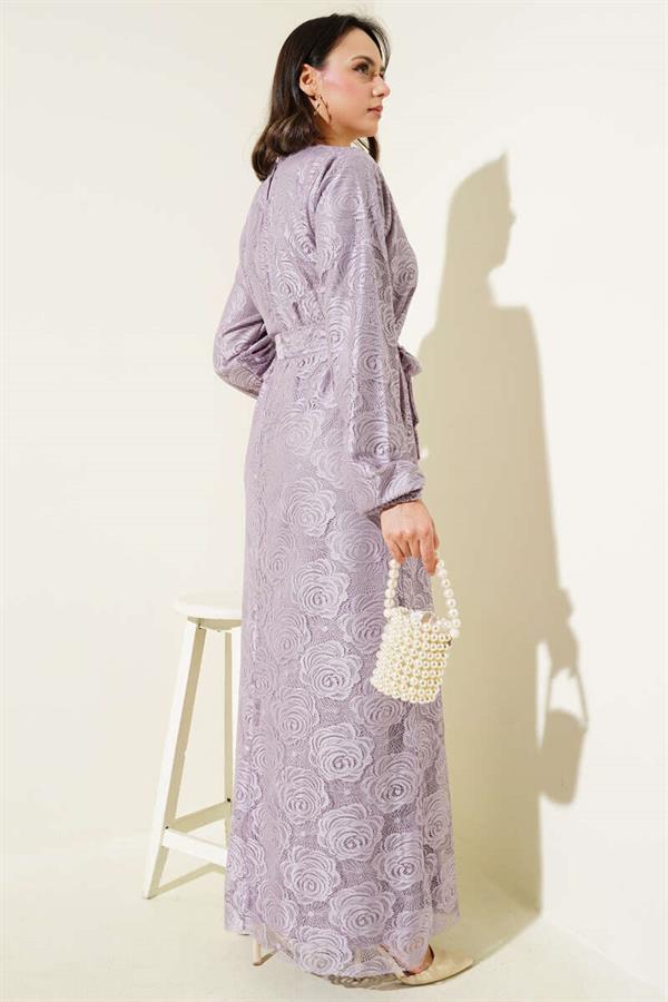 Rose Lace Belted Dress Lilac