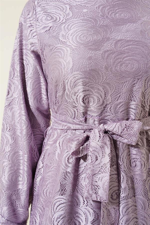 Rose Lace Belted Dress Lilac